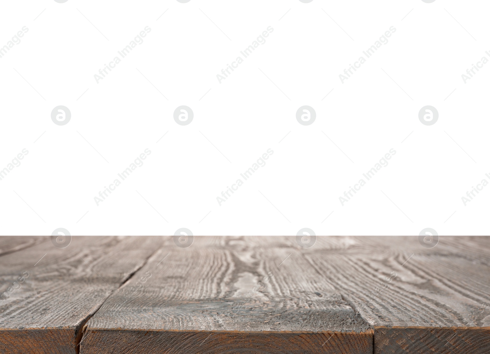 Photo of Empty grey wooden surface isolated on white. Mockup for design