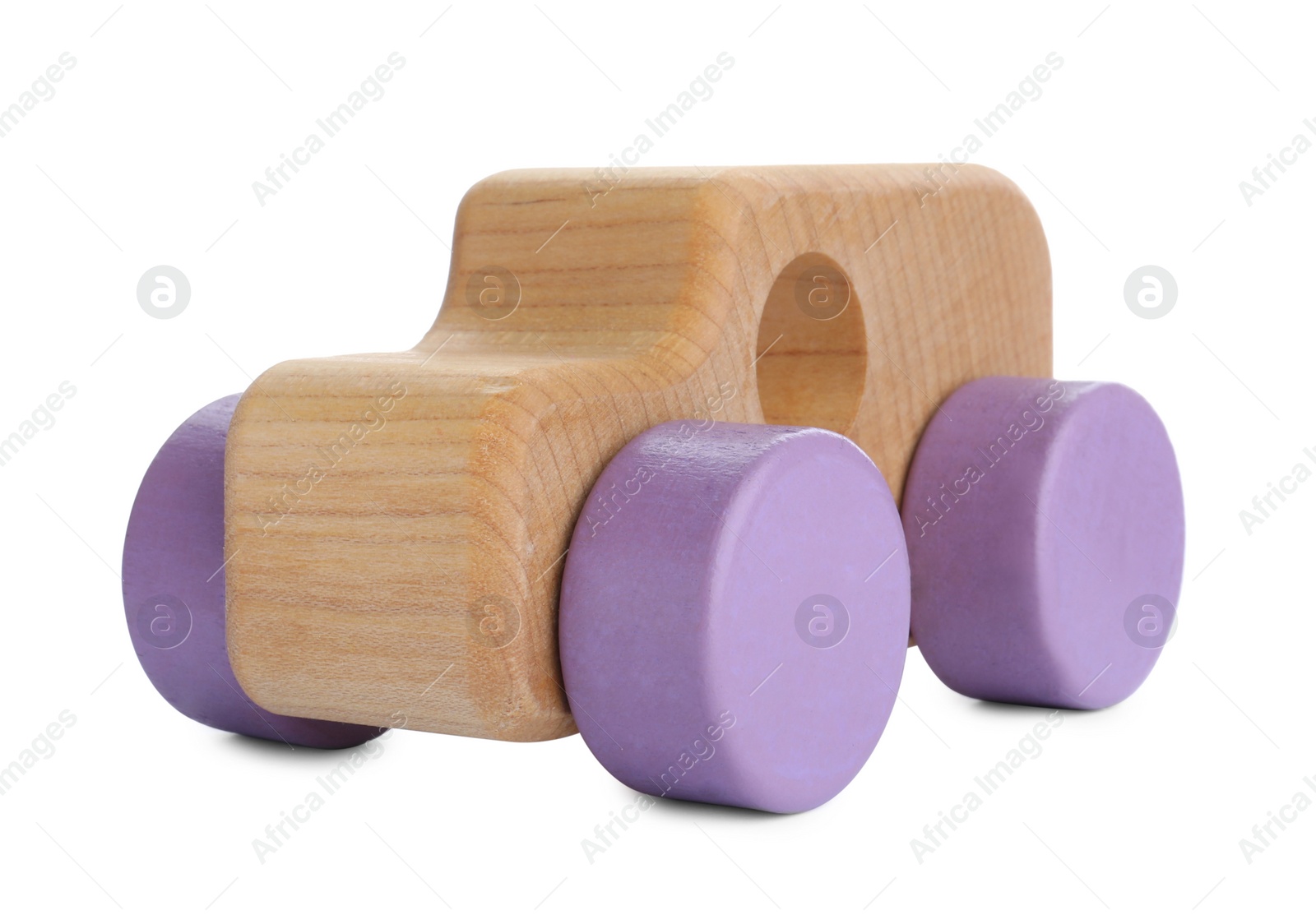 Photo of Wooden car isolated on white. Child's toy