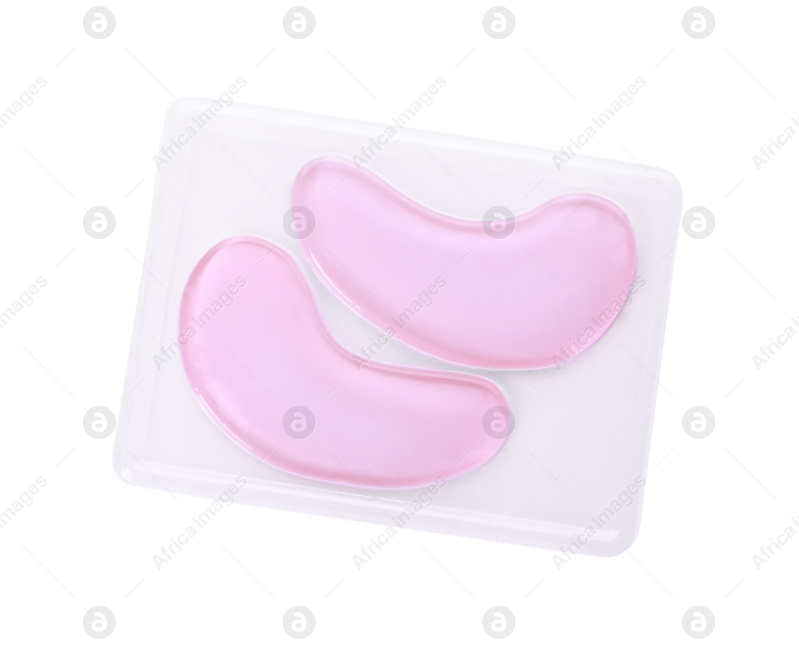 Photo of Package with under eye patches isolated on white, top view. Cosmetic product