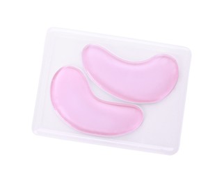 Package with under eye patches isolated on white, top view. Cosmetic product