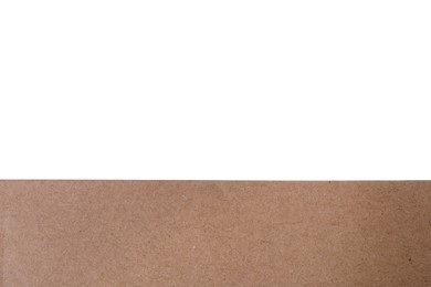 Photo of Kraft paper bag on white background, closeup