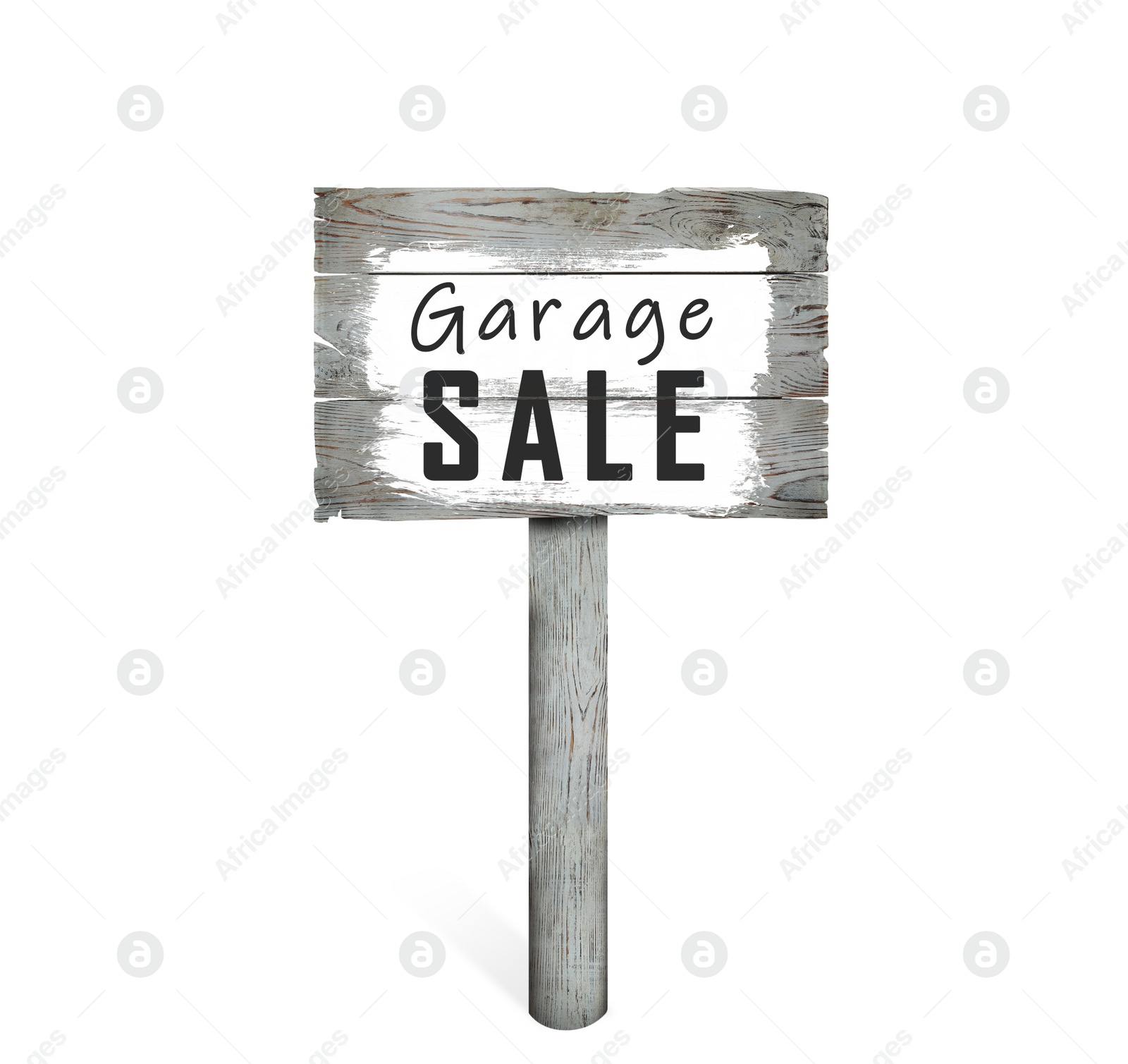 Image of Wooden sign with words Garage Sale isolated on white