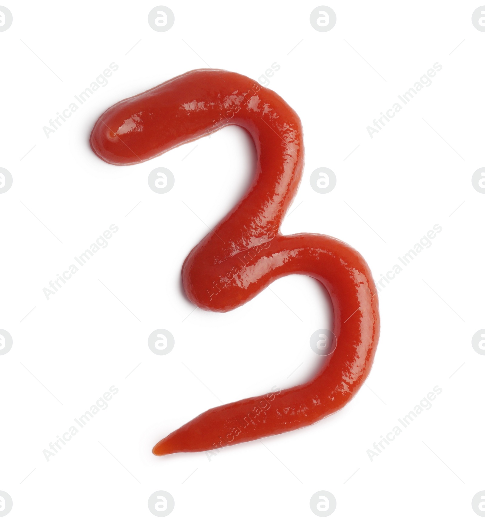 Photo of Number 3 written with ketchup on white background