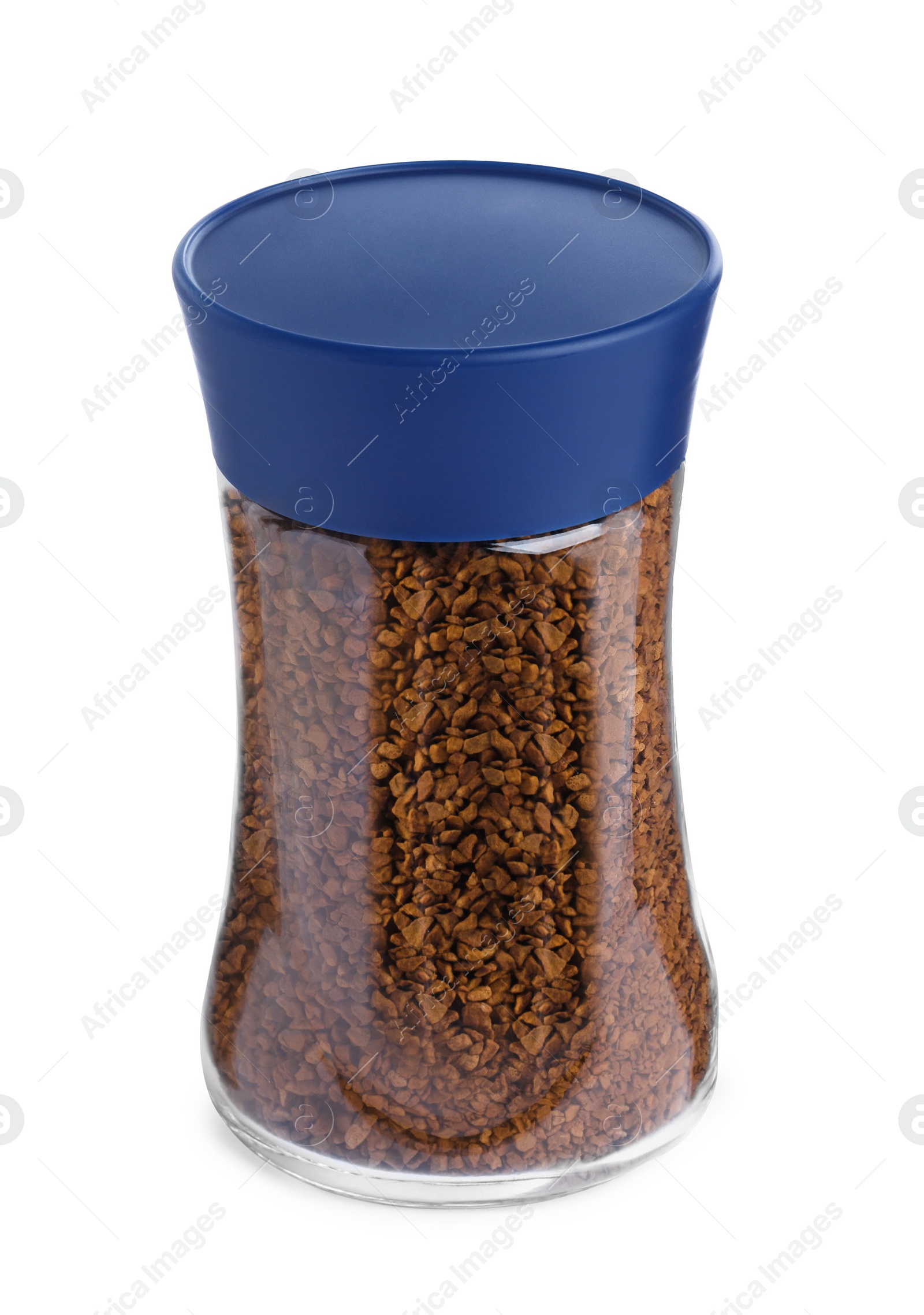 Photo of Glass jar of instant coffee isolated on white