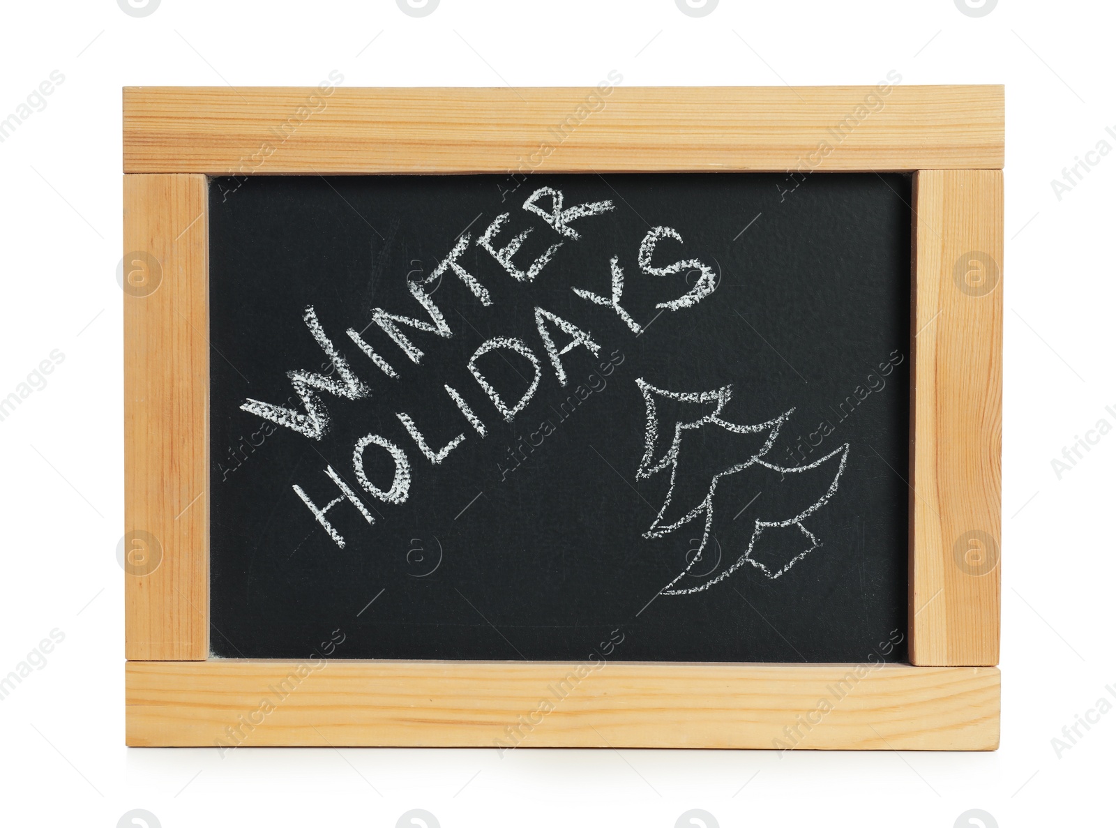 Photo of Blackboard with text Winter Holidays isolated on white