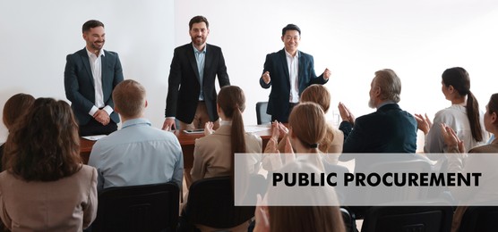 Public procurement. People in meeting room, banner design