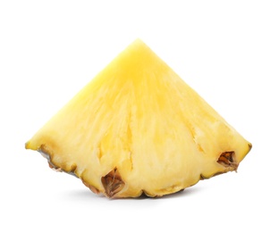 Photo of Slice of tasty juicy pineapple on white background