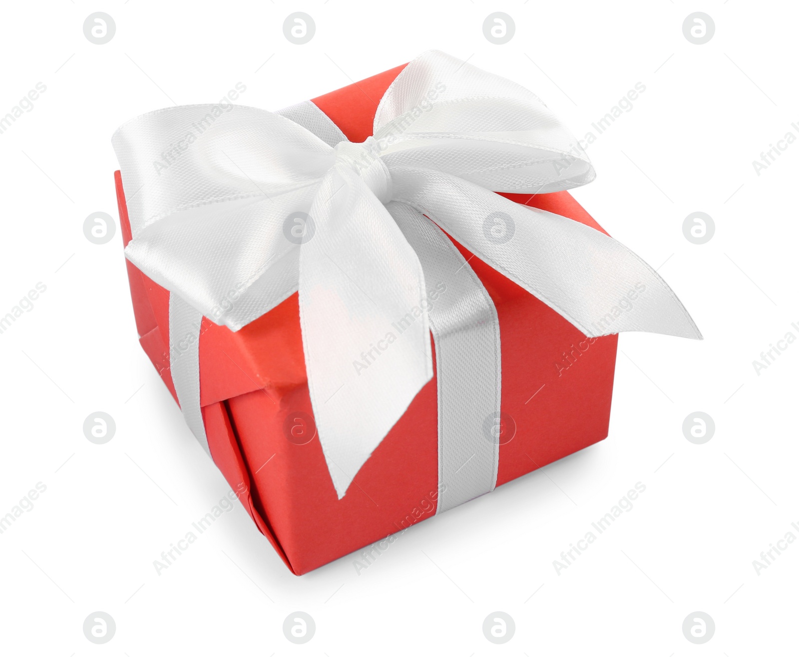 Photo of Beautiful gift box with ribbon bow isolated on white