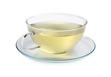 Refreshing green tea in cup isolated on white