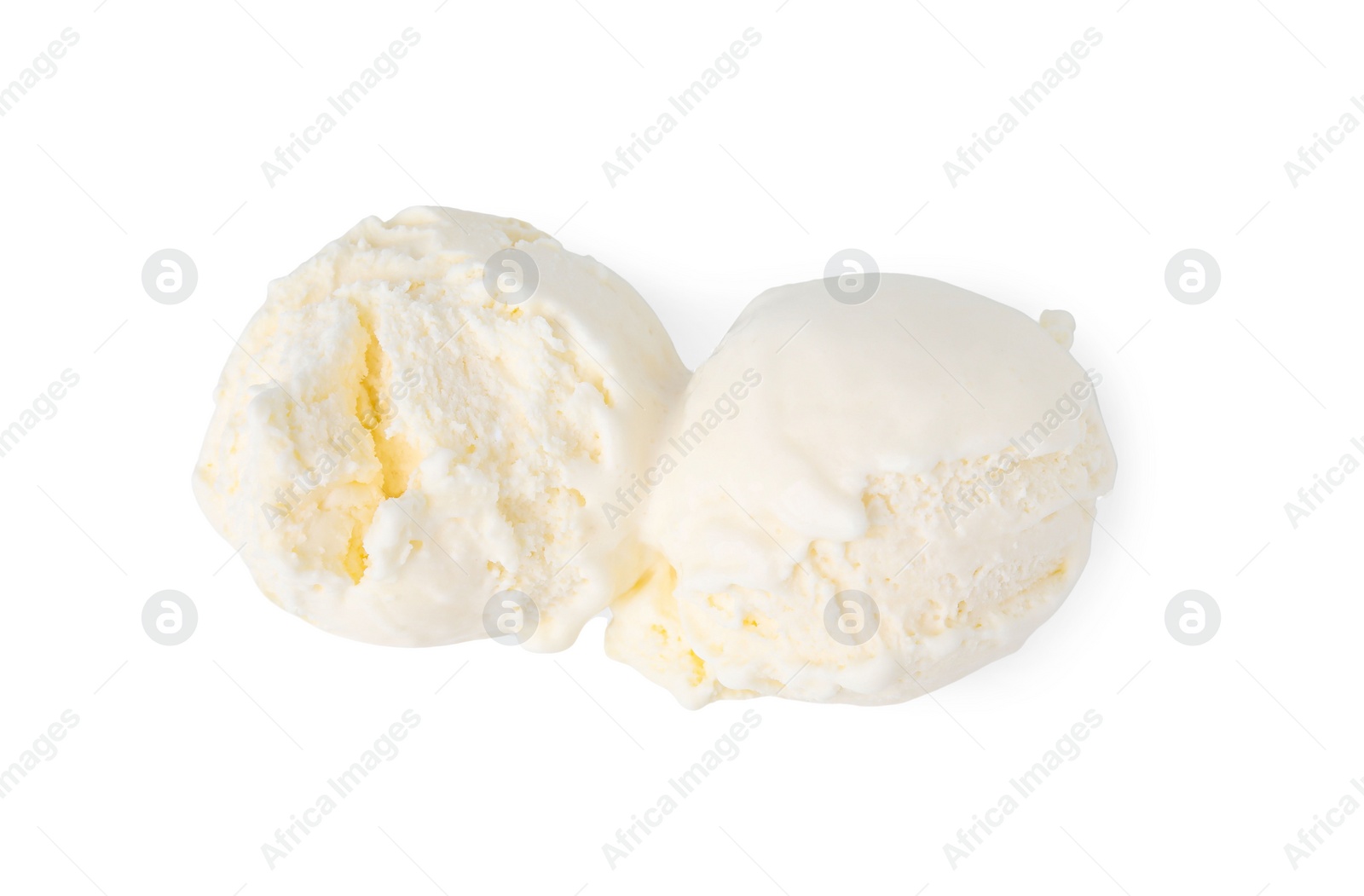 Photo of Scoops of delicious vanilla ice cream isolated on white, top view