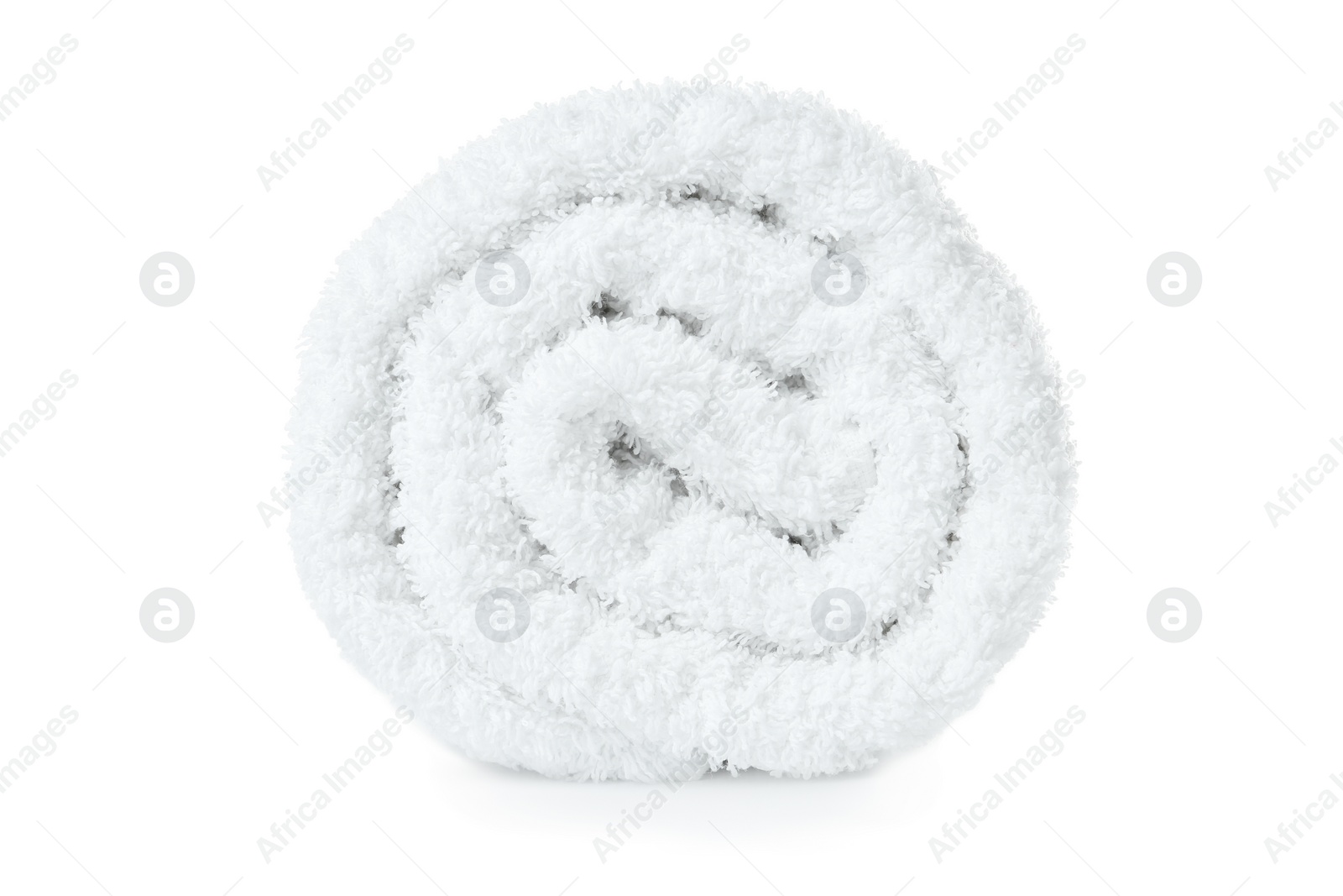 Photo of Rolled soft terry towel on white background