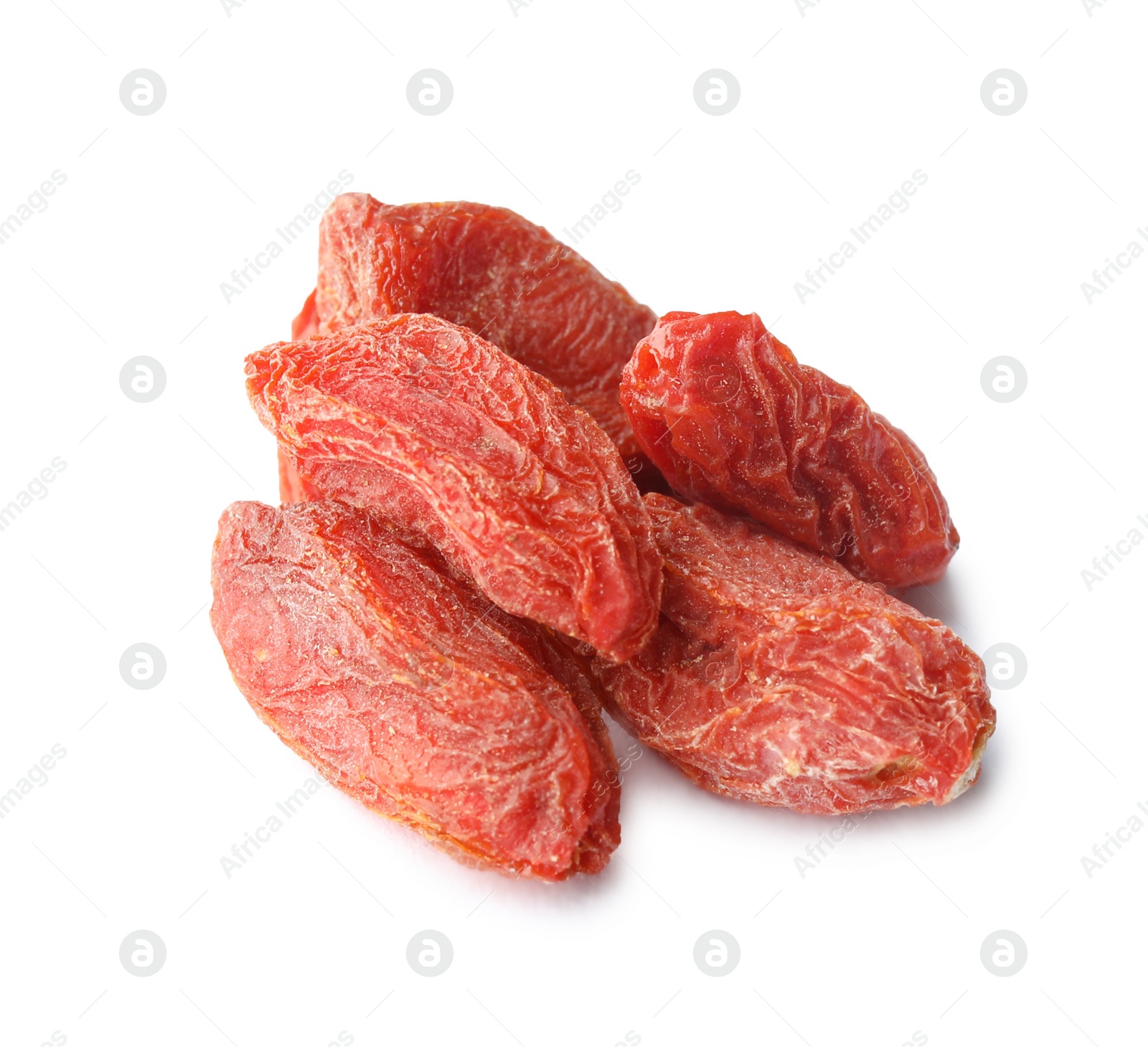 Photo of Pile of dried goji berries on white background