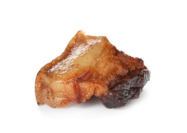 Tasty fried crackling isolated on white. Cooked pork lard