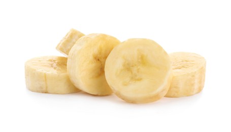 Pieces of tasty ripe banana isolated on white