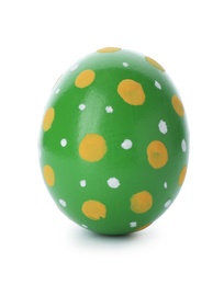 Photo of Decorated Easter egg on white background. Festive tradition