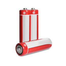 Image of New AA batteries on white background. Dry cell