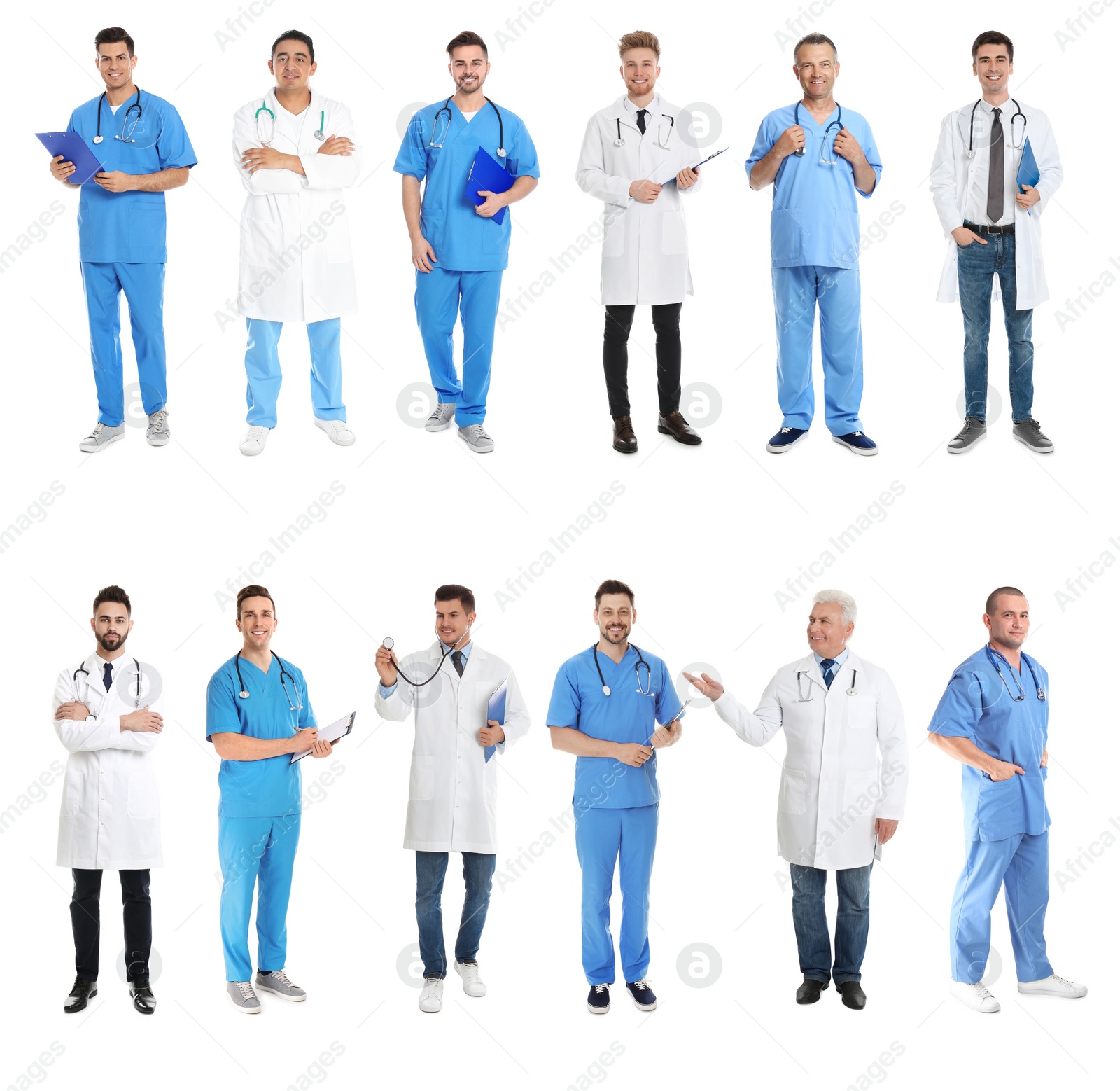 Image of Collage with photos of doctors on white background