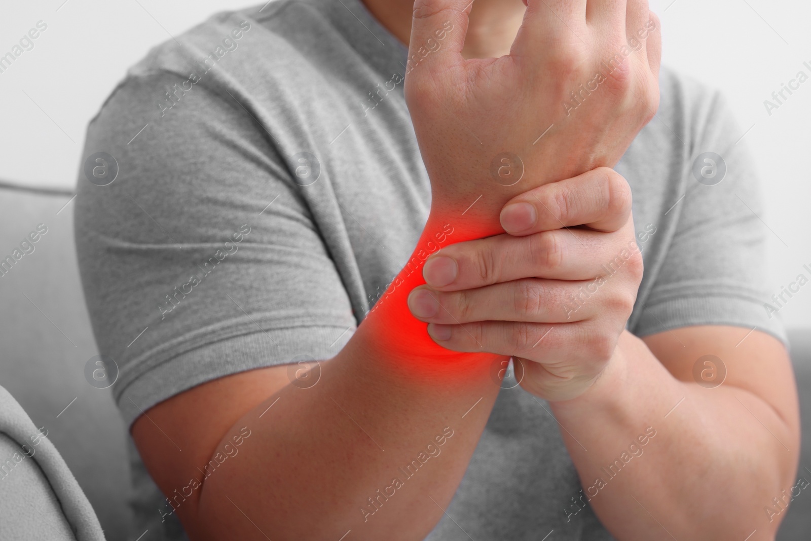 Image of Man suffering from rheumatism indoors, closeup view