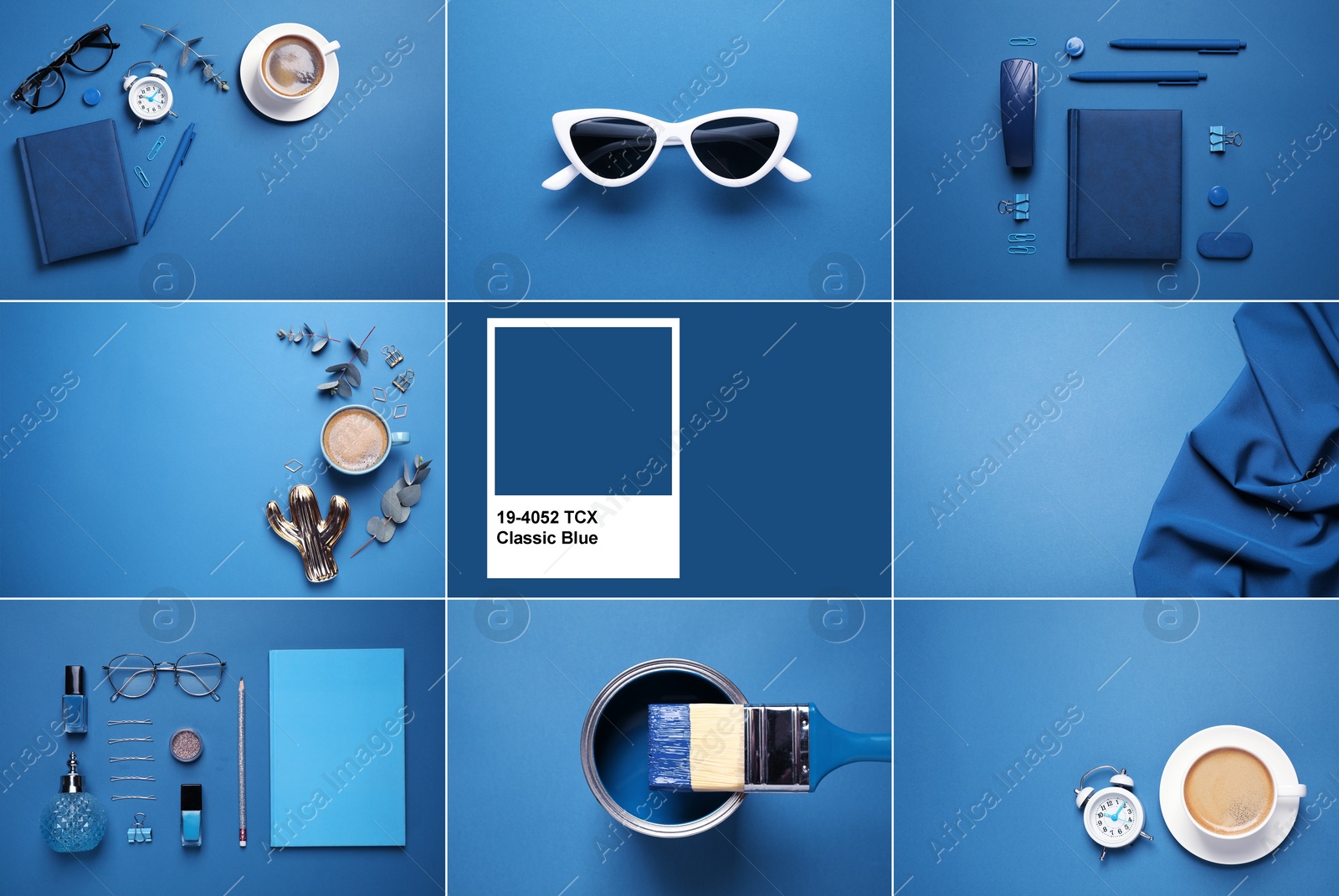 Image of Collage made with different photos inspired by color of the year 2020 (Classic blue)