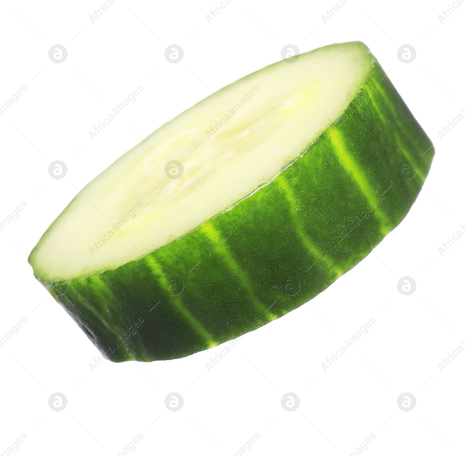 Photo of Slice of fresh cucumber isolated on white