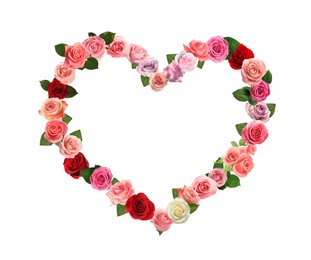 Image of Heart made of beautiful roses on white background