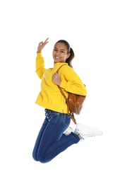 Photo of Teenager girl in casual clothes on white background