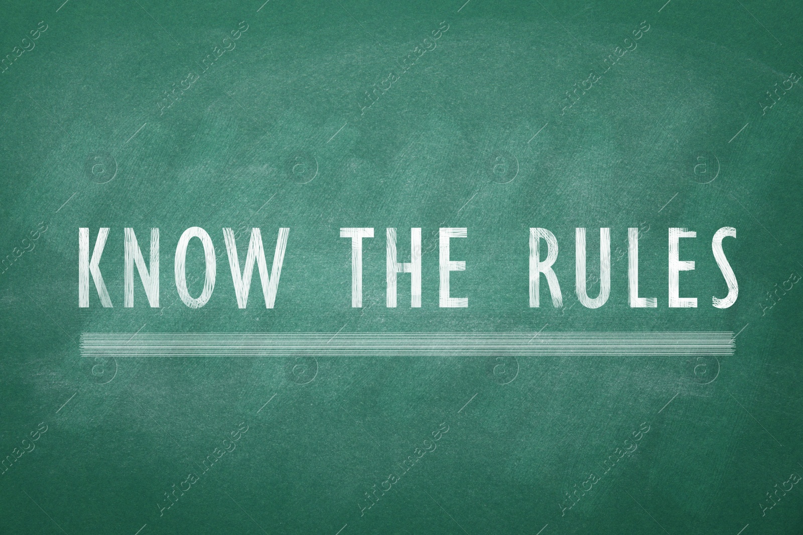 Image of Phrase Know the rules on green chalkboard