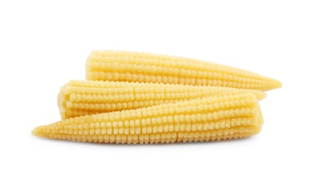 Photo of Fresh baby corn cobs on white background