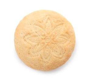 Photo of Tasty cookie for Islamic holidays on white background, top view. Eid mubarak