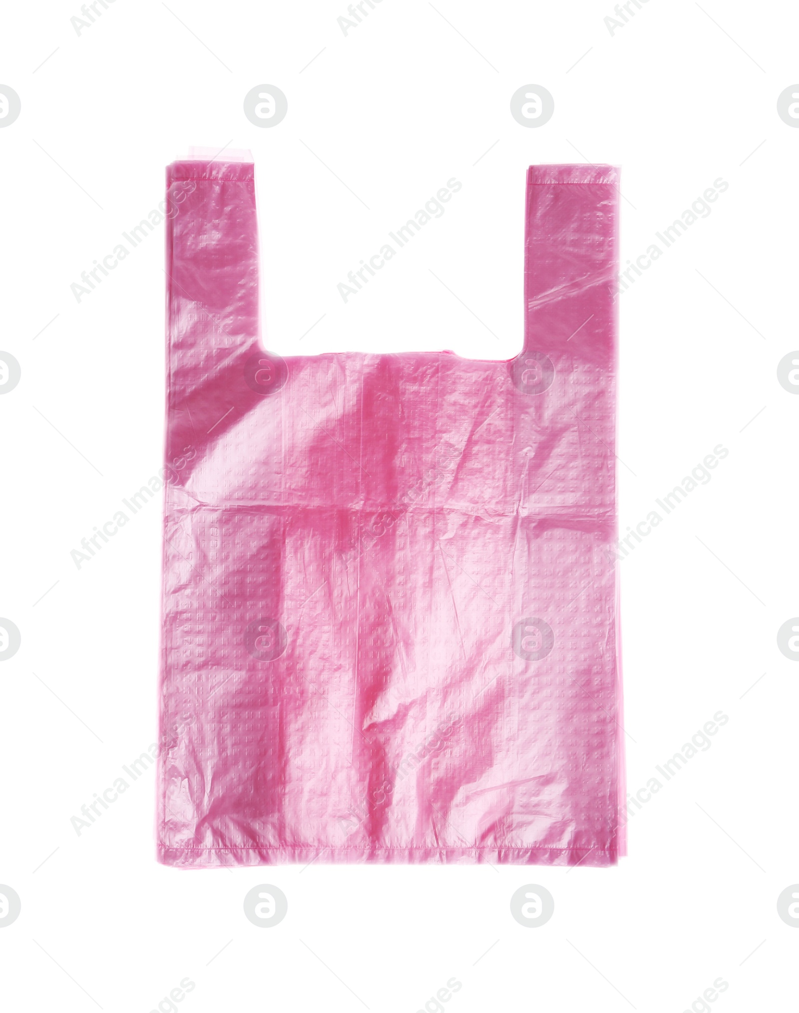 Photo of Stack of plastic bags isolated on white, top view