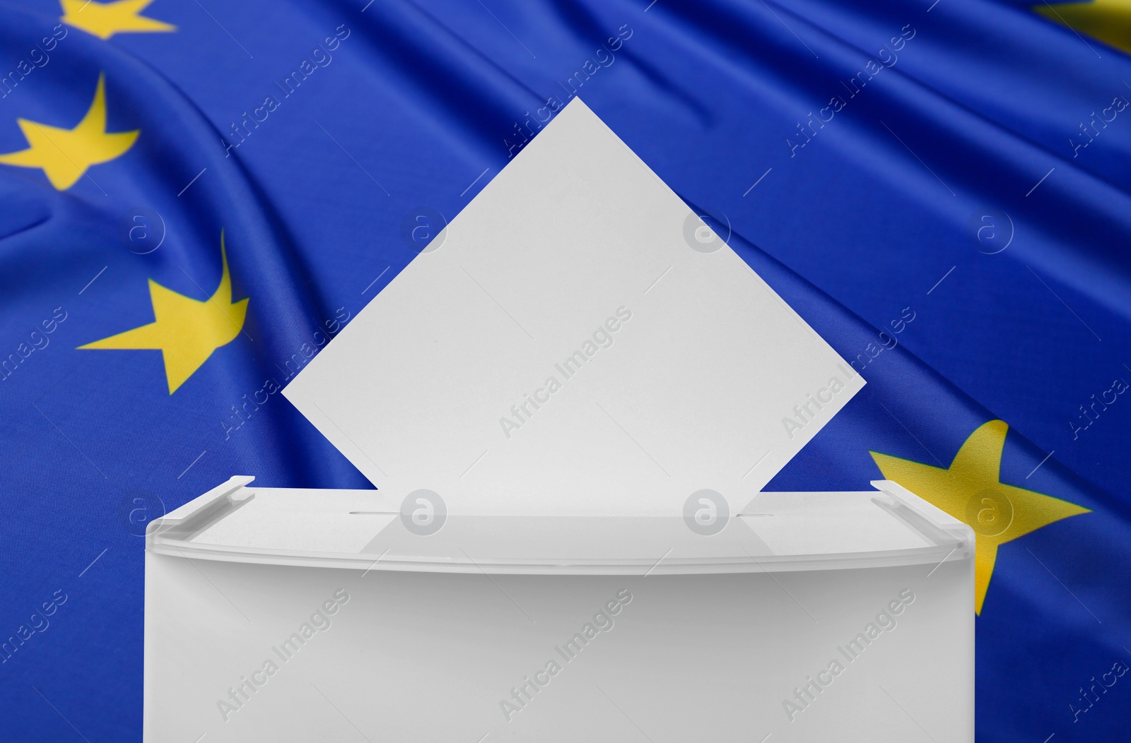 Image of Ballot box with vote against flag of Europe