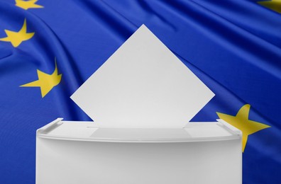 Image of Ballot box with vote against flag of Europe