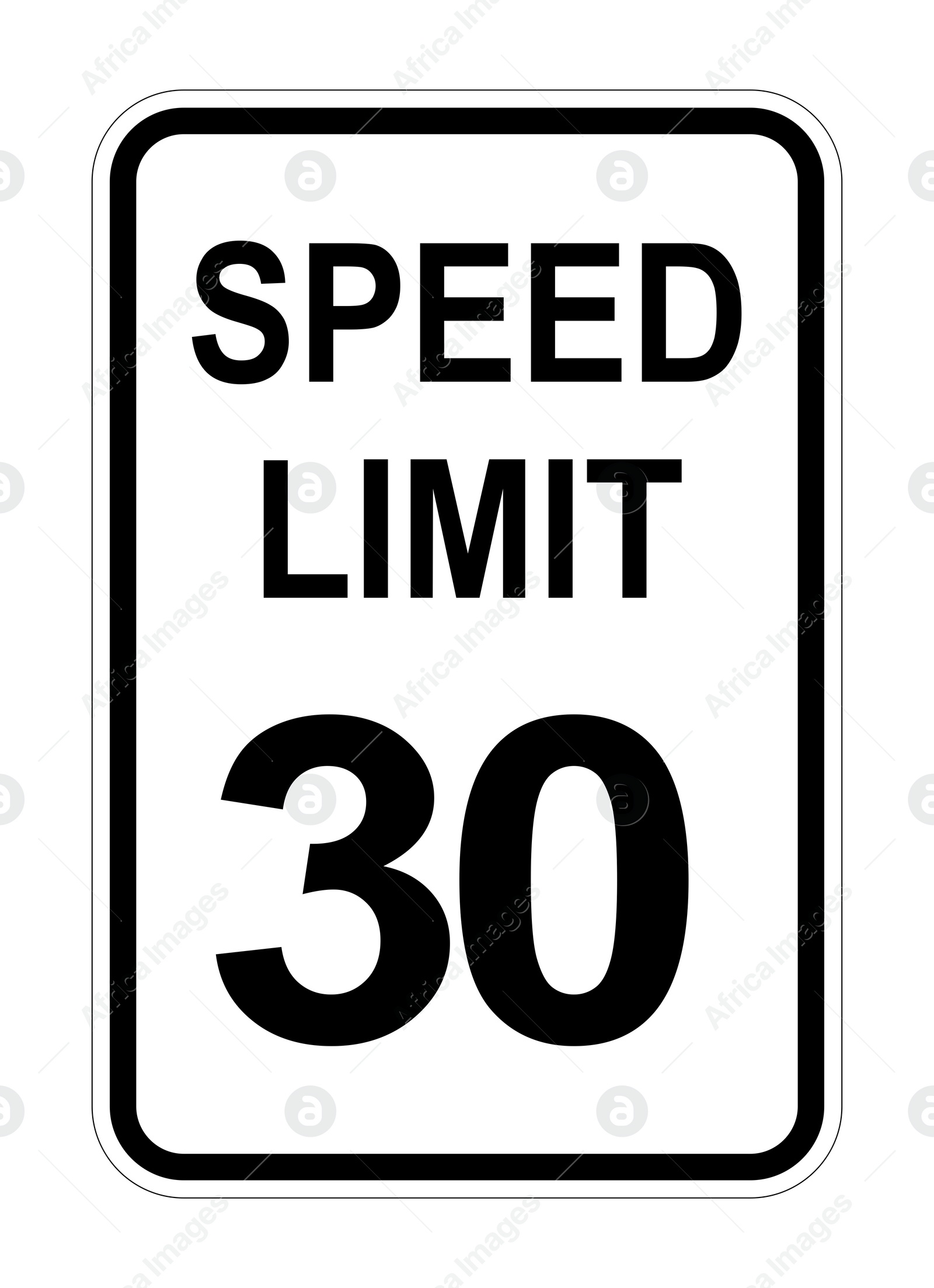 Illustration of Traffic sign SPEED LIMIT 30 on white background, illustration