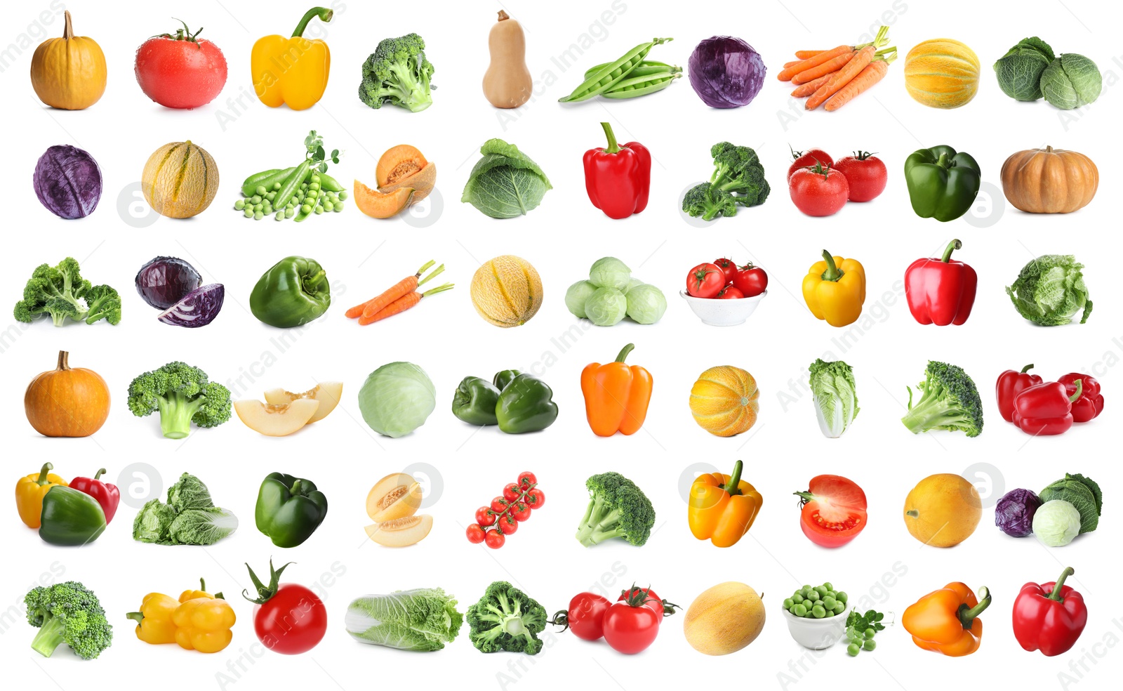 Image of Set of fresh ripe vegetables on white background