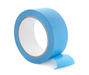 Photo of Roll of light blue adhesive tape isolated on white