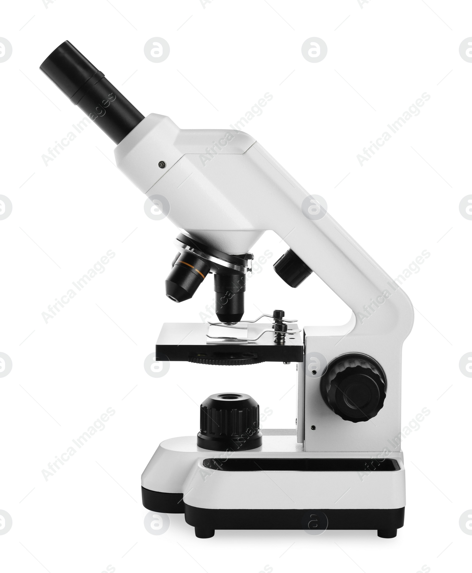 Photo of Modern microscope isolated on white. Medical equipment