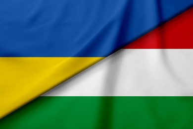 Image of Flags of Ukraine and Hungary. International diplomatic relationships