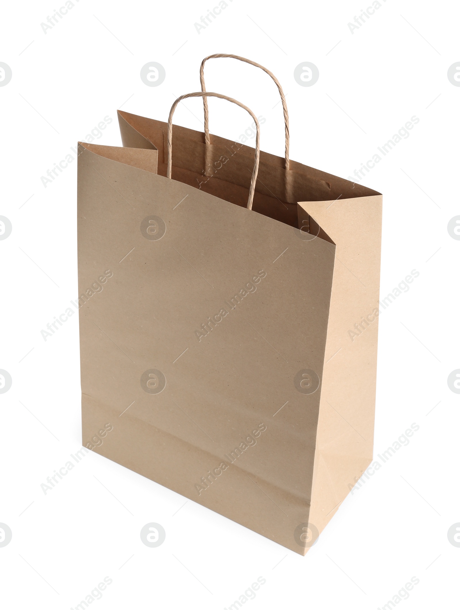 Photo of One kraft paper bag isolated on white. Mockup for design