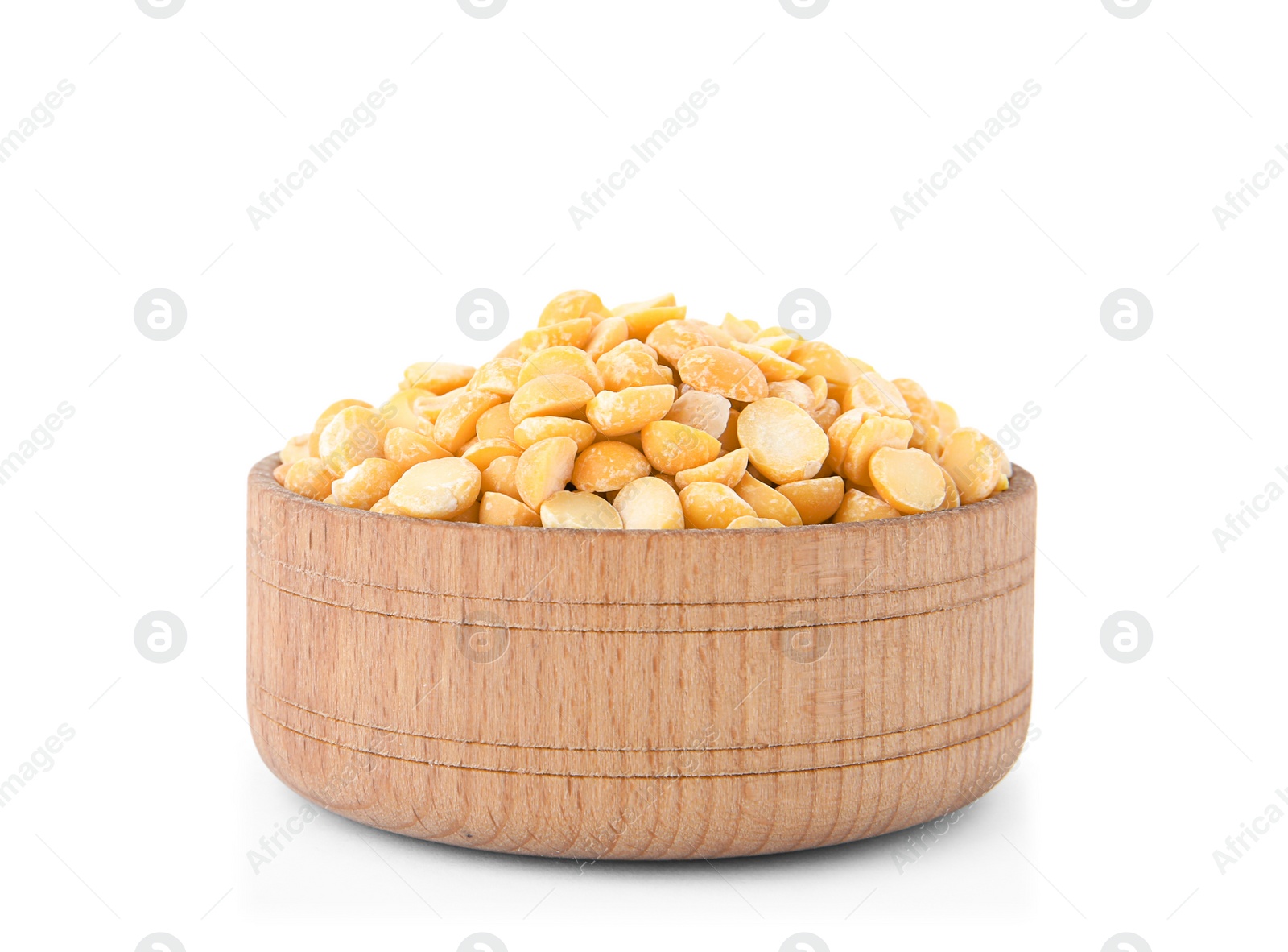 Photo of Bowl with dried peas on white background