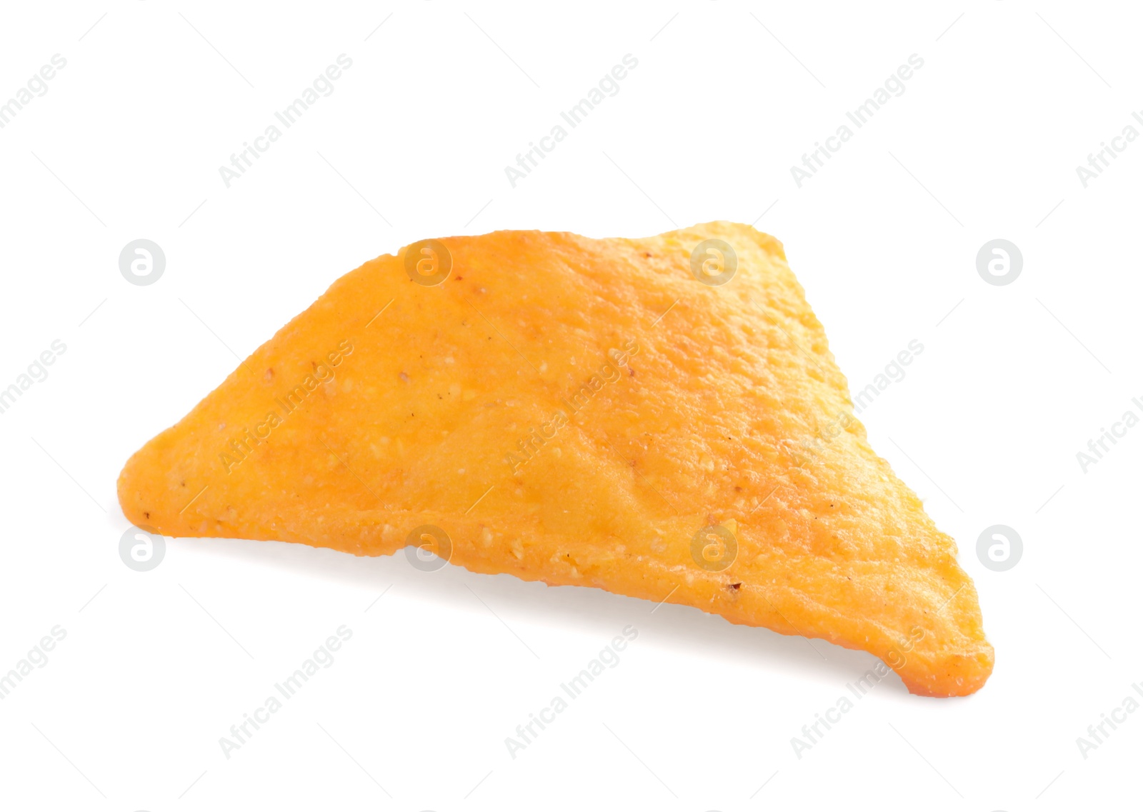 Photo of One tasty tortilla chip (nacho) on white background