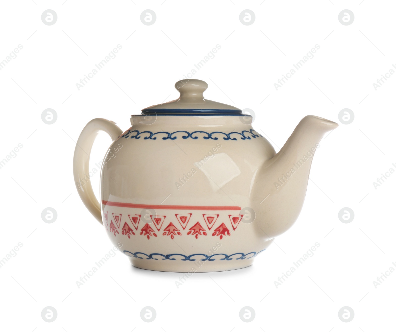 Photo of Porcelain teapot with decoration isolated on white