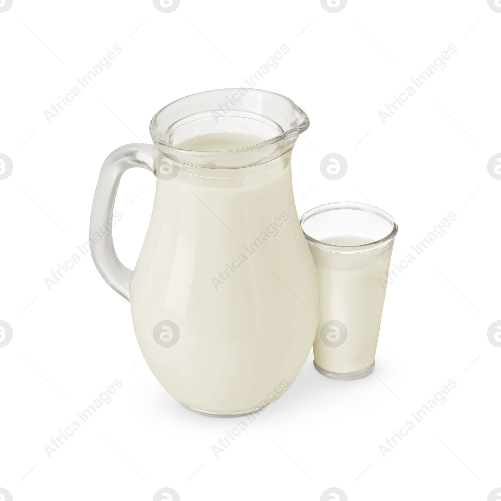 Image of Glass and jug with milk isolated on white