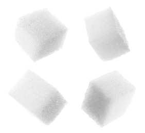 Refined sugar cubes isolated on white, set