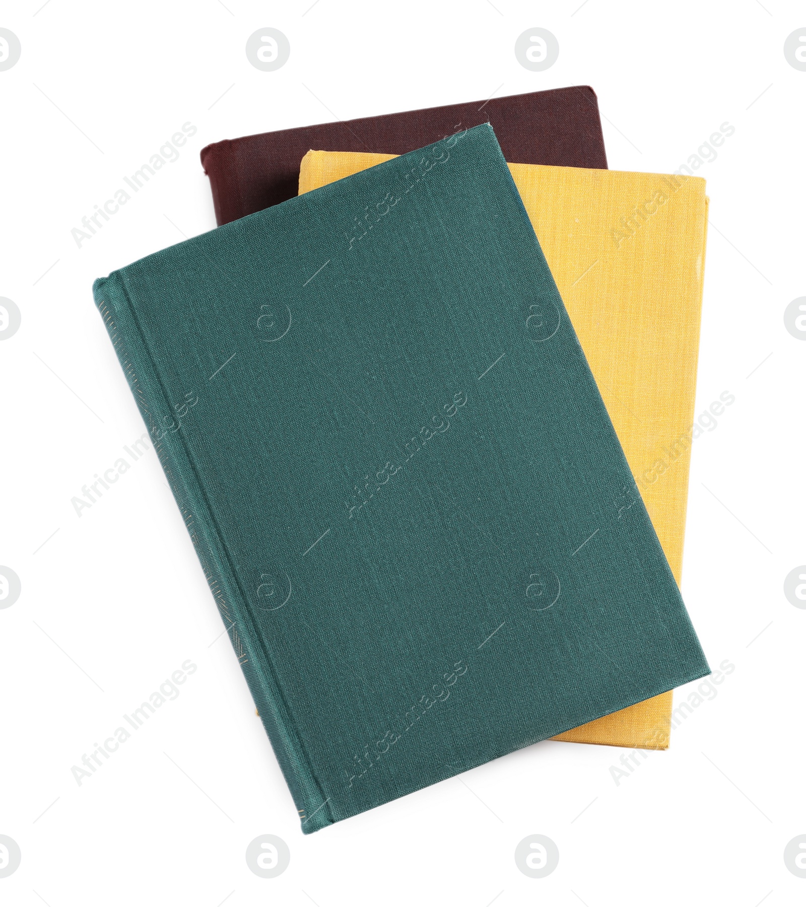 Photo of Old hardcover books isolated on white, top view