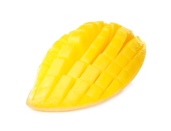 Photo of Fresh juicy mango half on white background