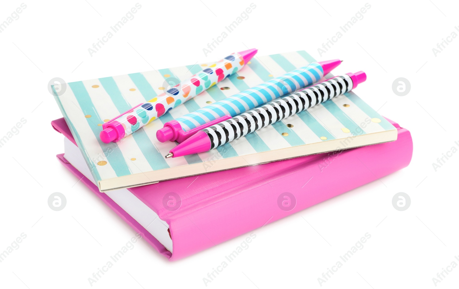 Photo of Set of colorful school stationery on white background