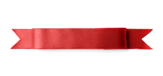 Photo of Beautiful satin ribbon on white background. Mockup for design