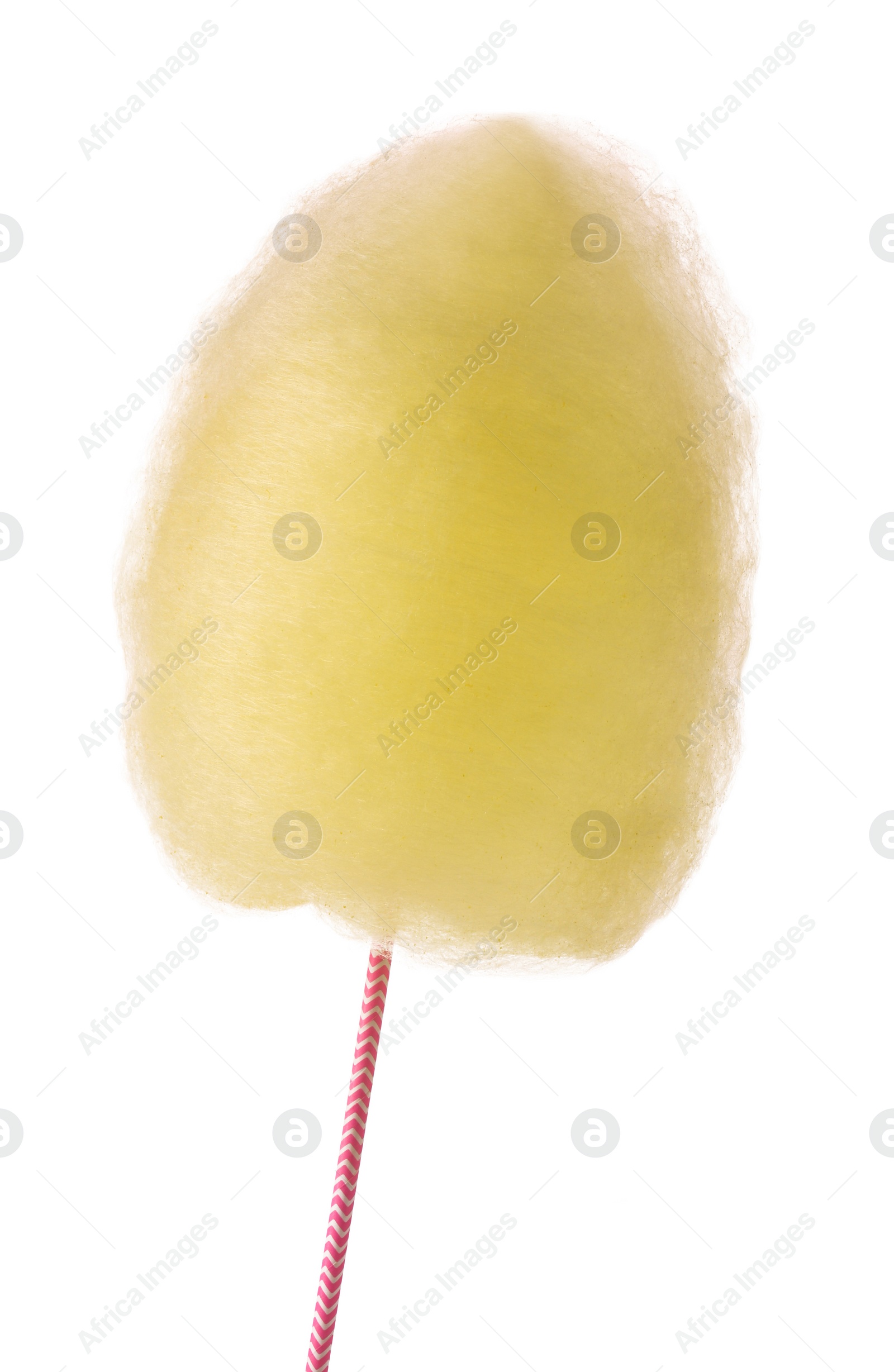 Photo of One sweet yellow cotton candy isolated on white