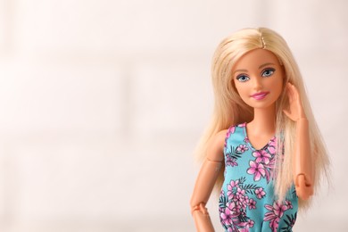Photo of Mykolaiv, Ukraine - September 4, 2023: Beautiful Barbie doll on white background, space for text