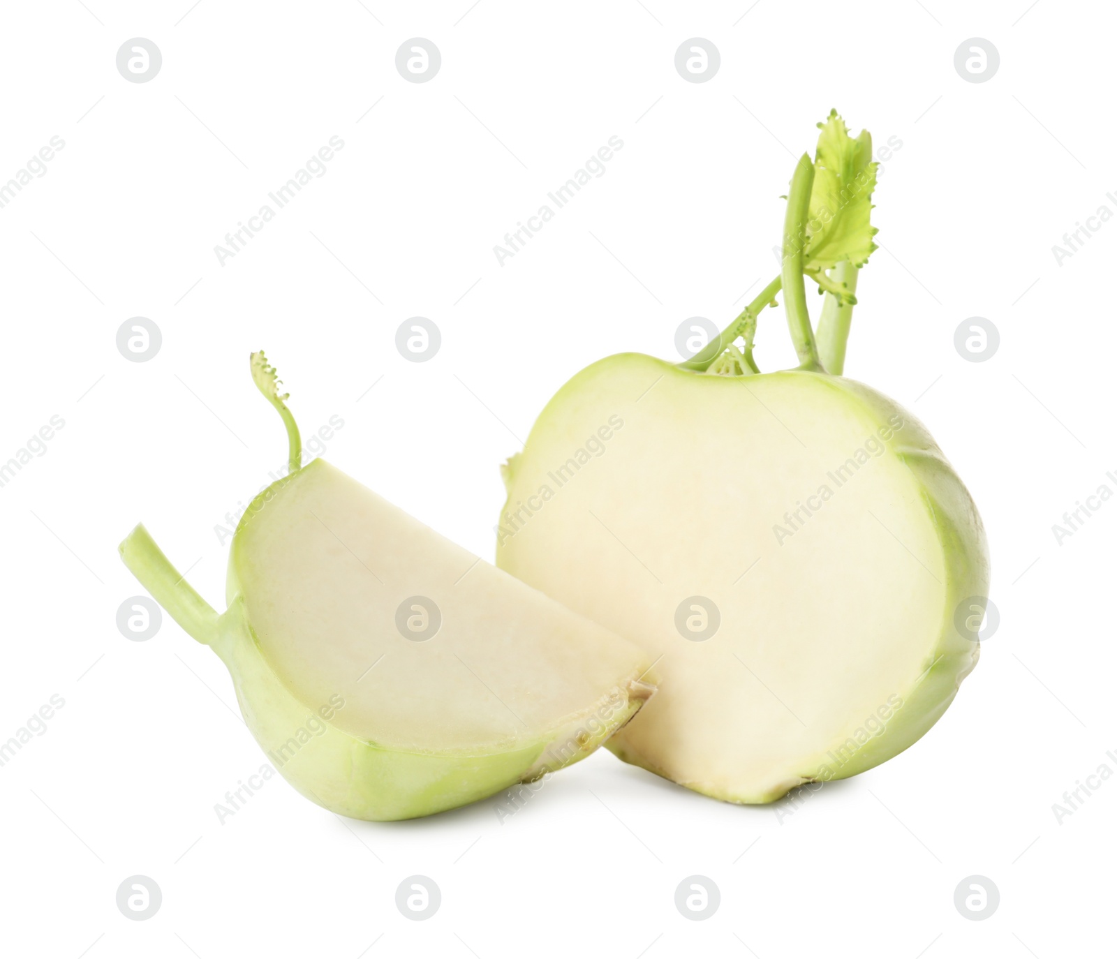 Photo of Cut ripe kohlrabi plant on white background